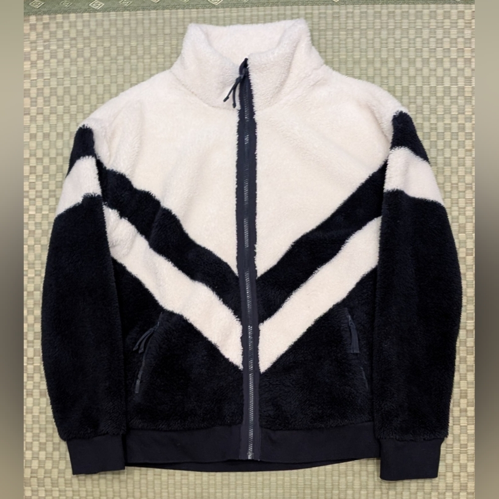 Faherty Ski Stripe High Pile Fleece Jacket Navy Women's Size Medium